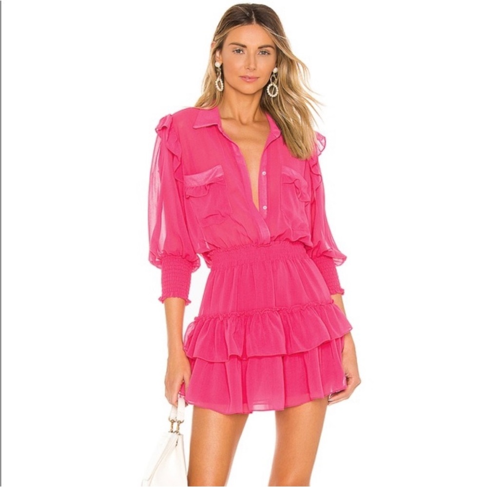 Misa Los Angeles “Riona” Fuchsia Ruffle Mini Dress